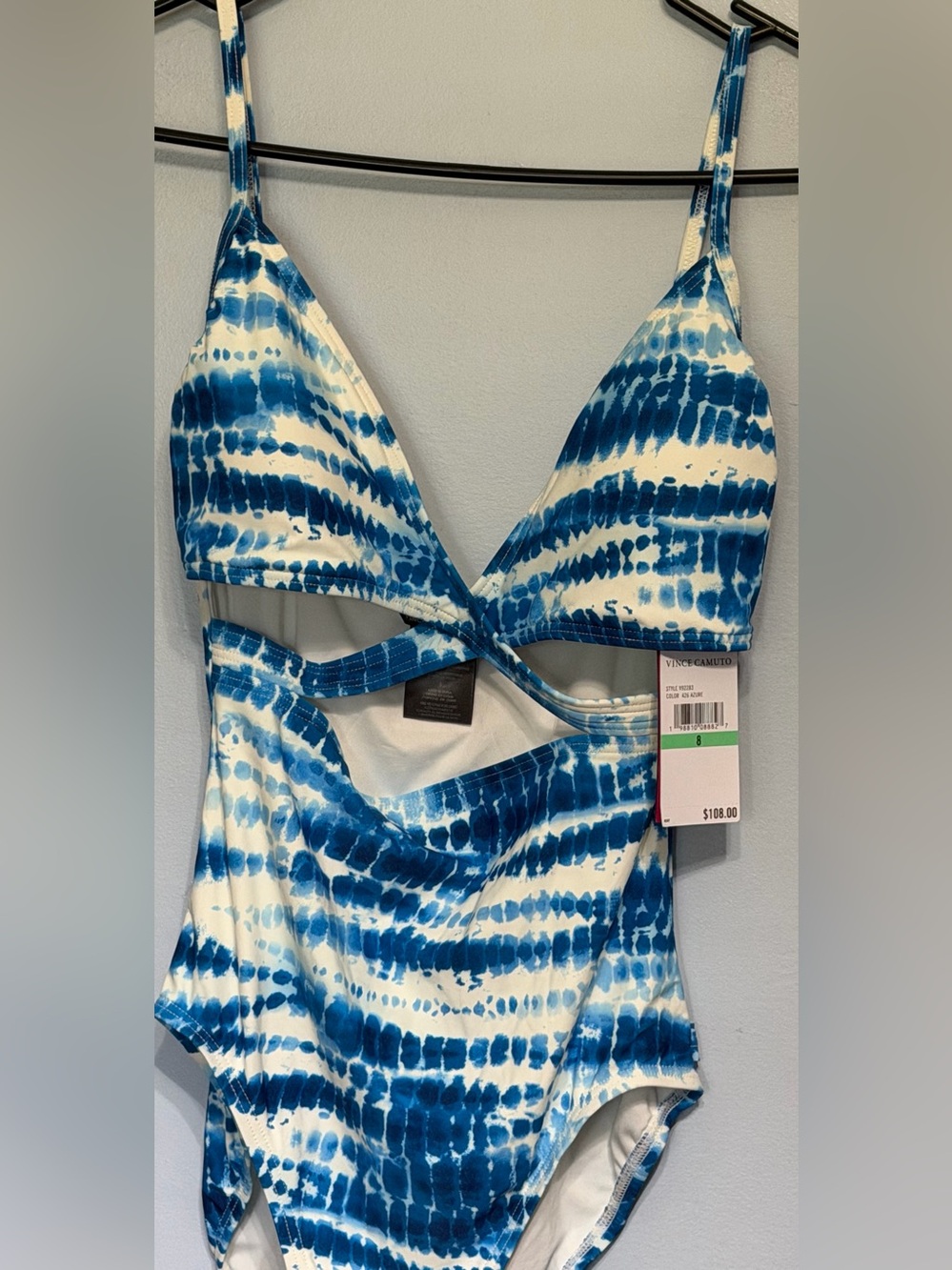 Vince Camuto Swim Blue & White Tie-Dye One-Piece Swimsuit size 8 NWT